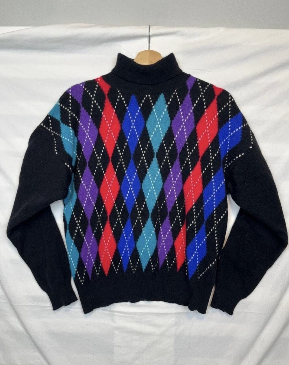 Vintage Rafaella Women S Angora Lambswool Argyle Turtleneck Sweater Black